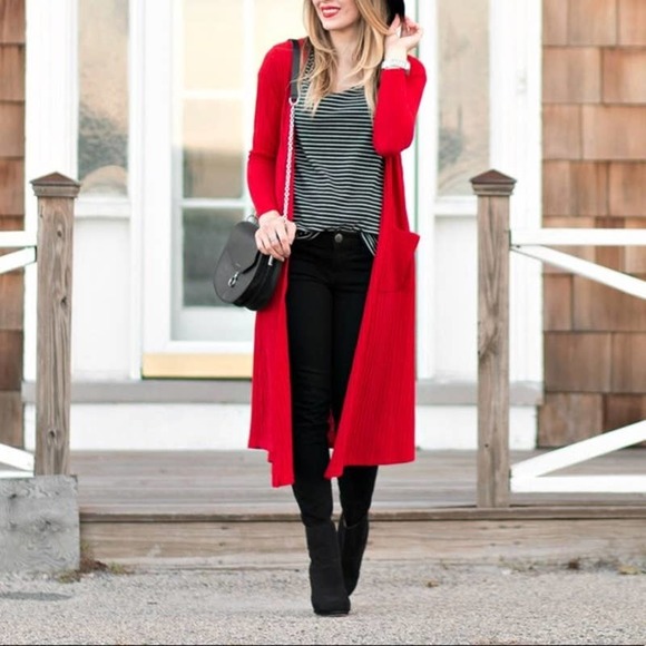LuLaRoe Sweaters - LuLaRoe Red Long Sleeve Sarah Duster Cardigan Sweater XS
